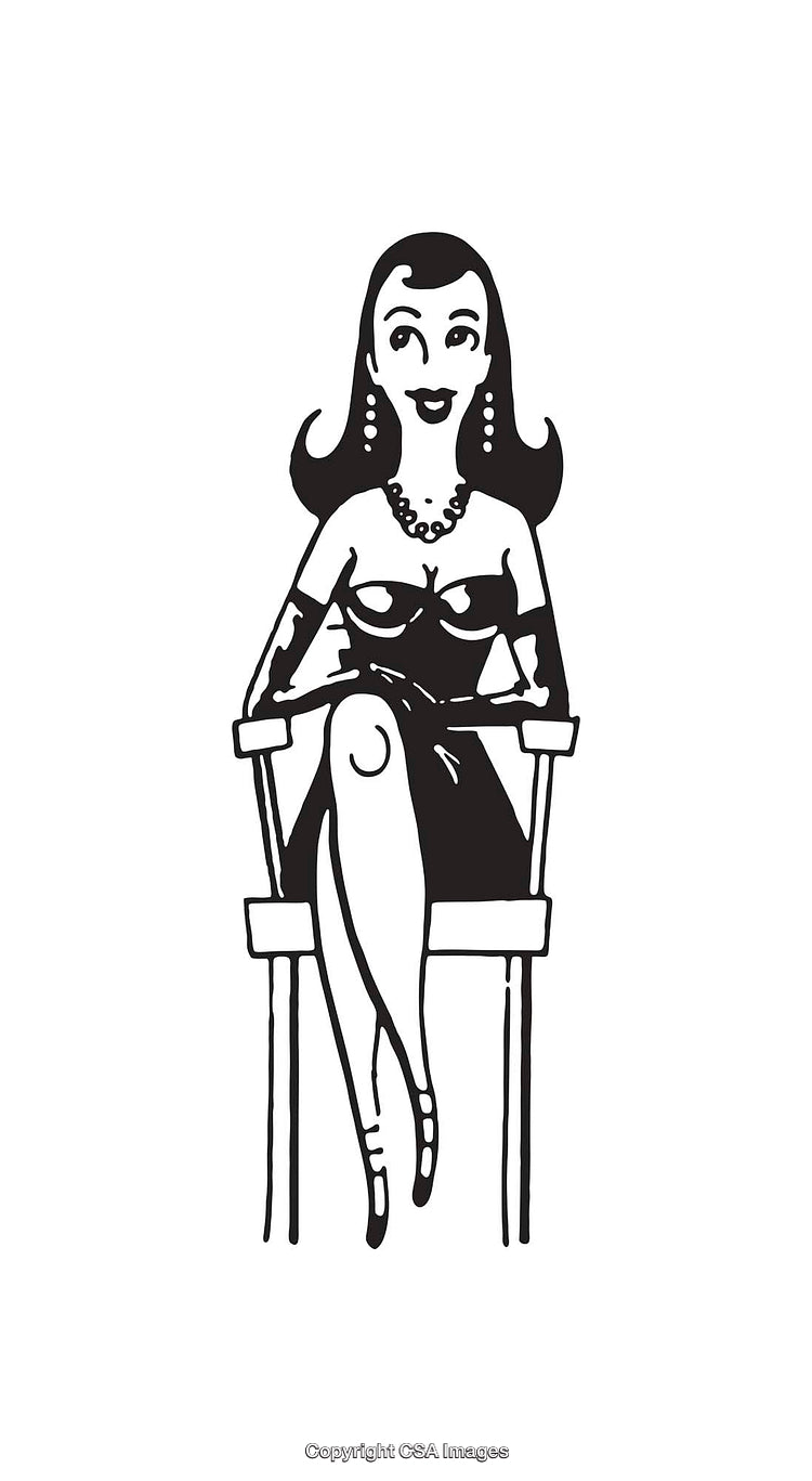 Black and White Illustration of a Woman Sitting on a Chair