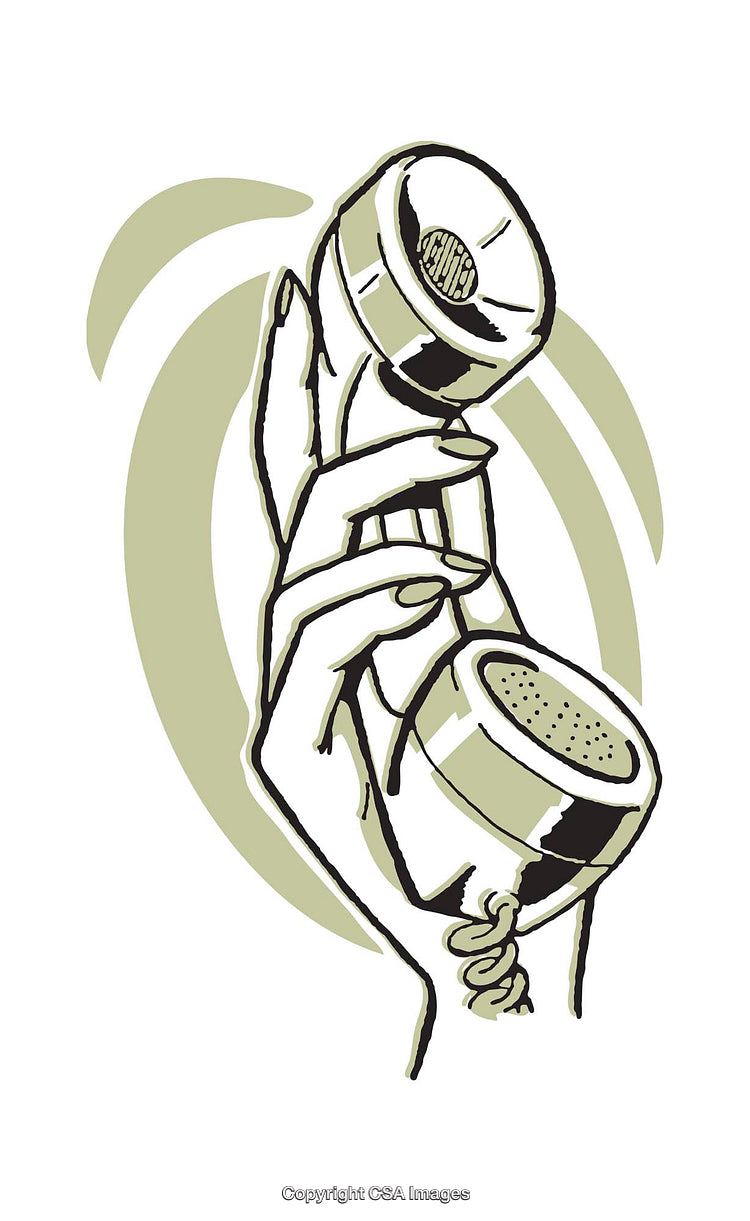 Retro Illustration of Hand Holding a Vintage Telephone Receiver