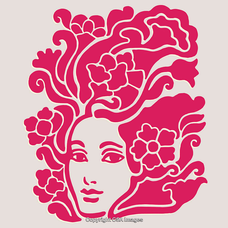 Vibrant Line Art Illustration of a Woman and Floral Elements