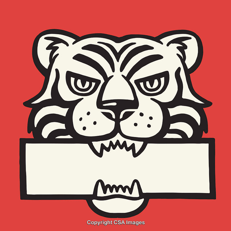 Bold Tiger Illustration with a Blank Banner on a Red Background