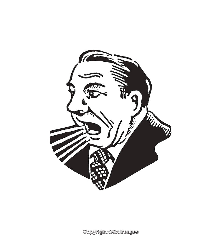 Vintage Illustration of a Man Sneezing in Black and White