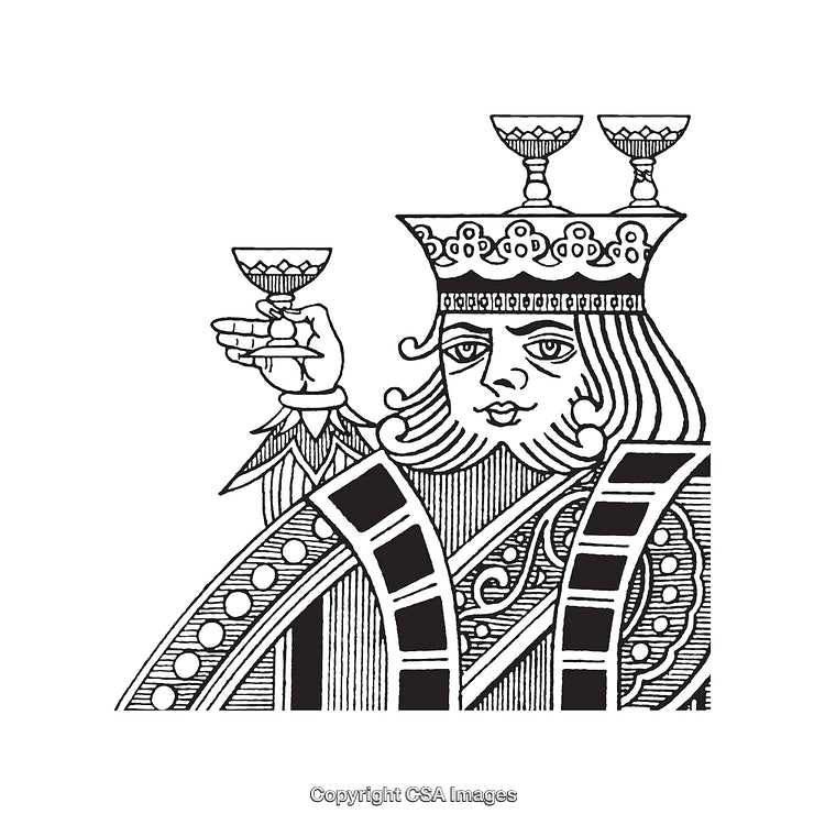 Hand-Drawn King with Crown Featuring Cups in Black and White Style