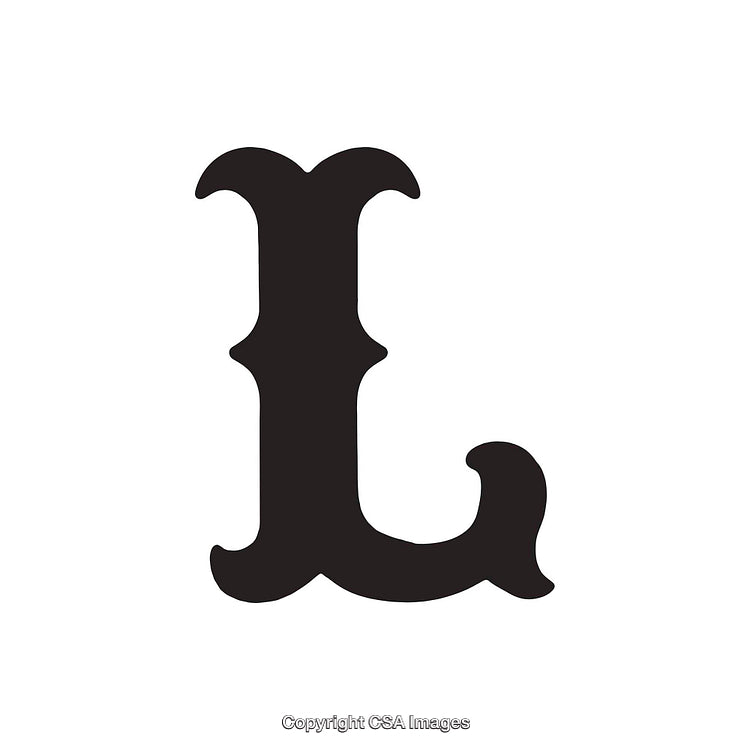 Ornate Black Letter L in Calligraphic Style on White Background