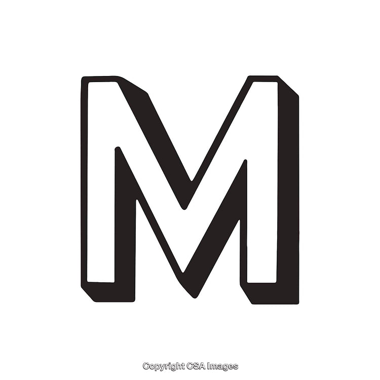 Bold Black Letter M in Stylized Typography Design
