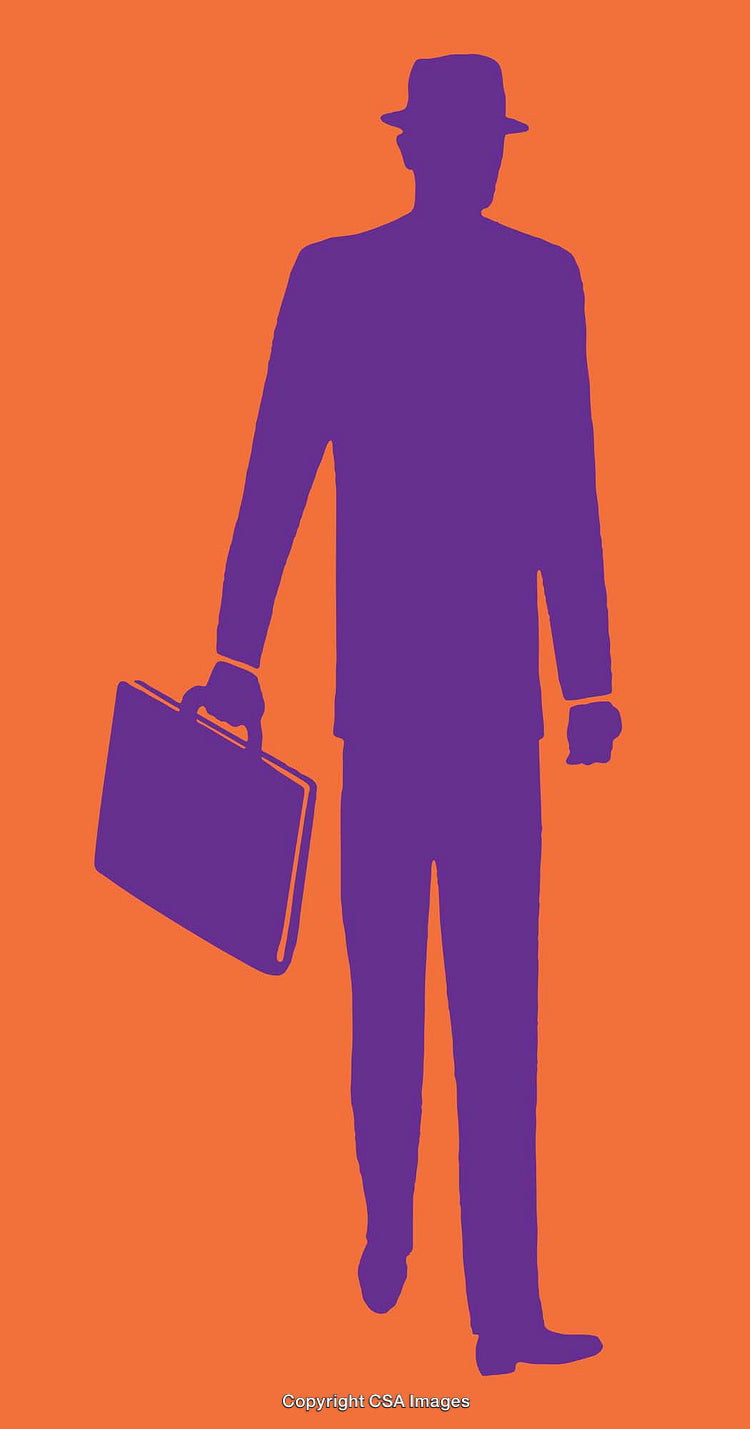 Silhouette of a Businessman with Briefcase on Orange Background