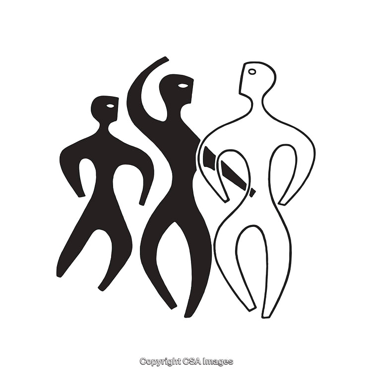 Abstract Black and White Silhouette Figures in Minimalist Artistic Style