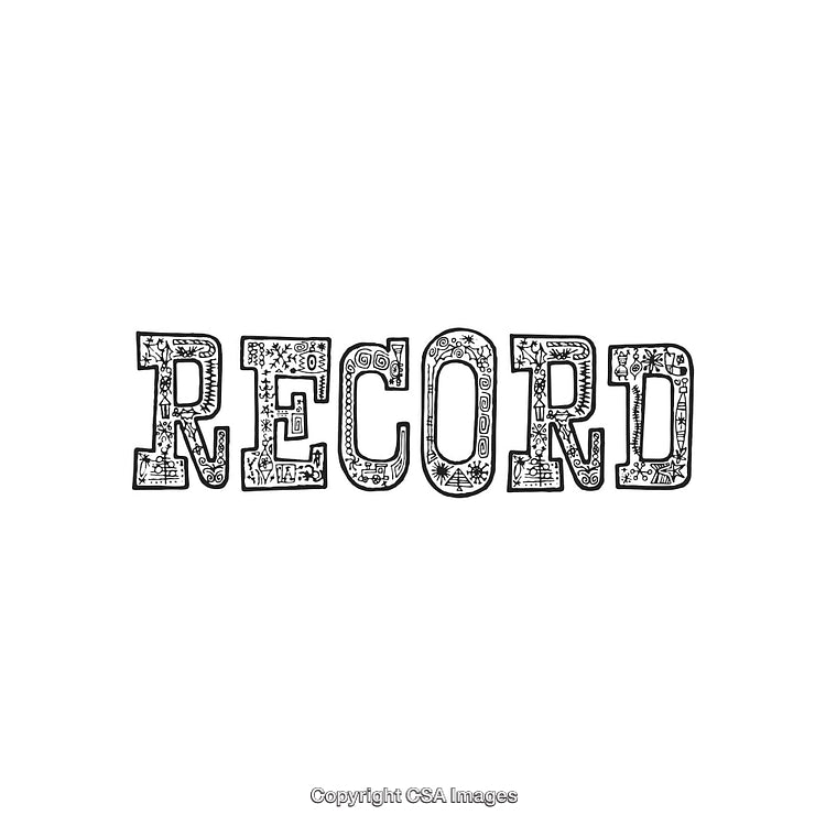 Detailed Typography of the Word 'Record' in Artistic Black and White Style