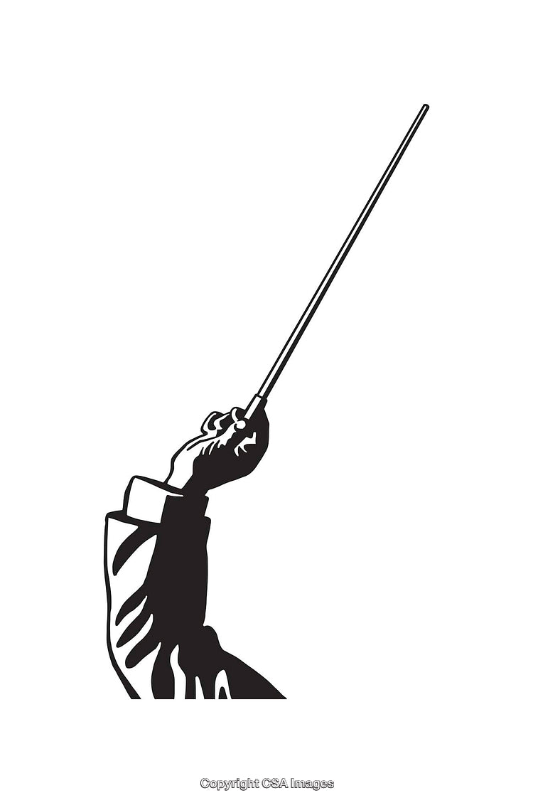Black and White Illustration of a Hand Holding a Conducting Baton
