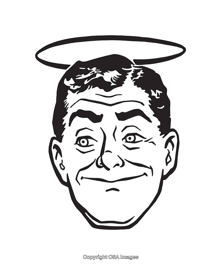 Retro Style Line Art of a Happy Man With a Halo