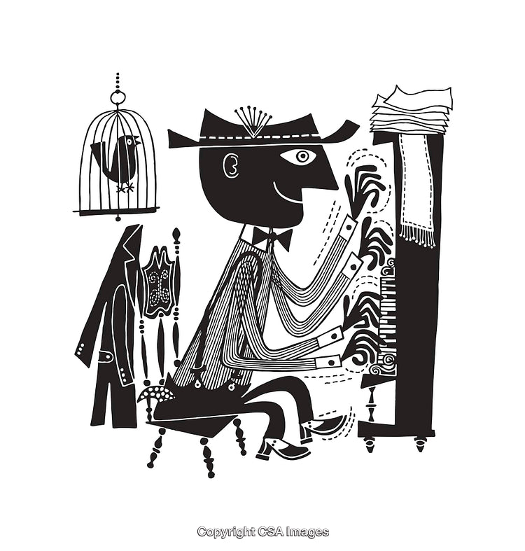 Abstract Black and White Art of Musician Playing Piano