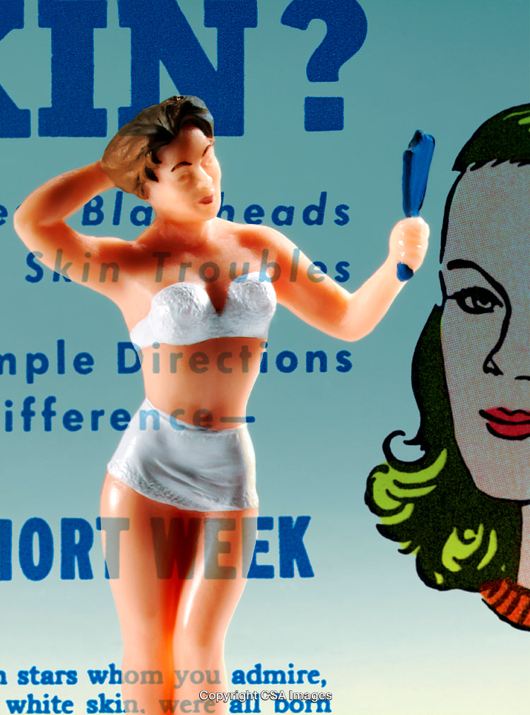 Retro-Styled Female Figurine With Bold Typography and Pop Art Details
