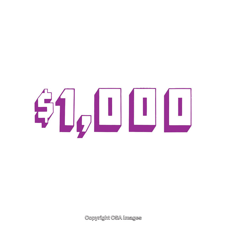 Purple Stylized Rendering of $1,000 on White Background