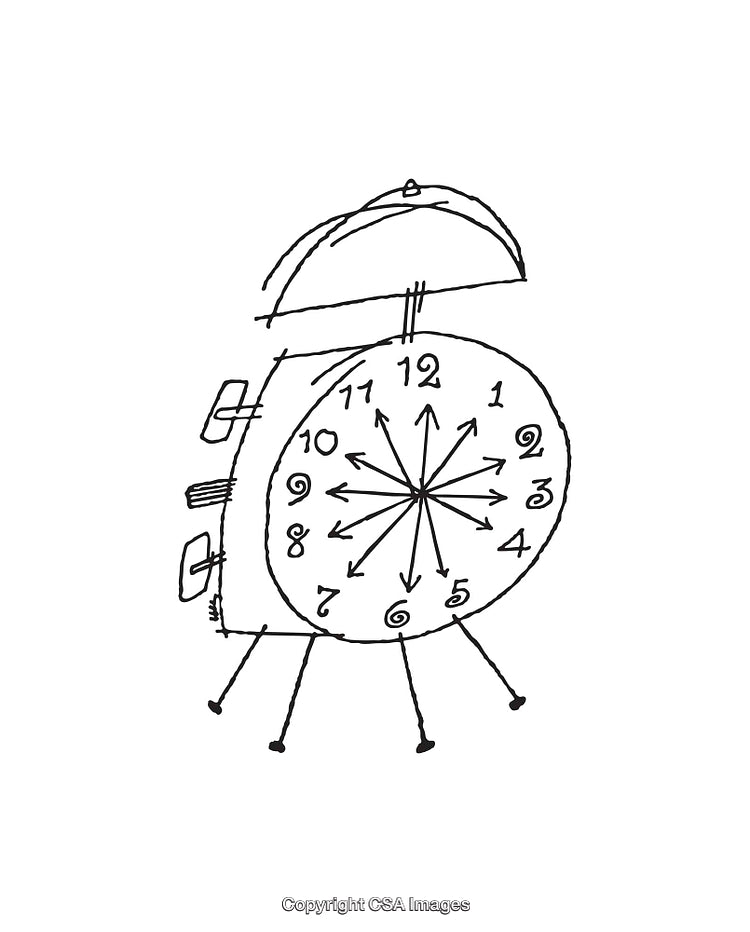 Abstract Black and White Sketch of a Whimsical Alarm Clock