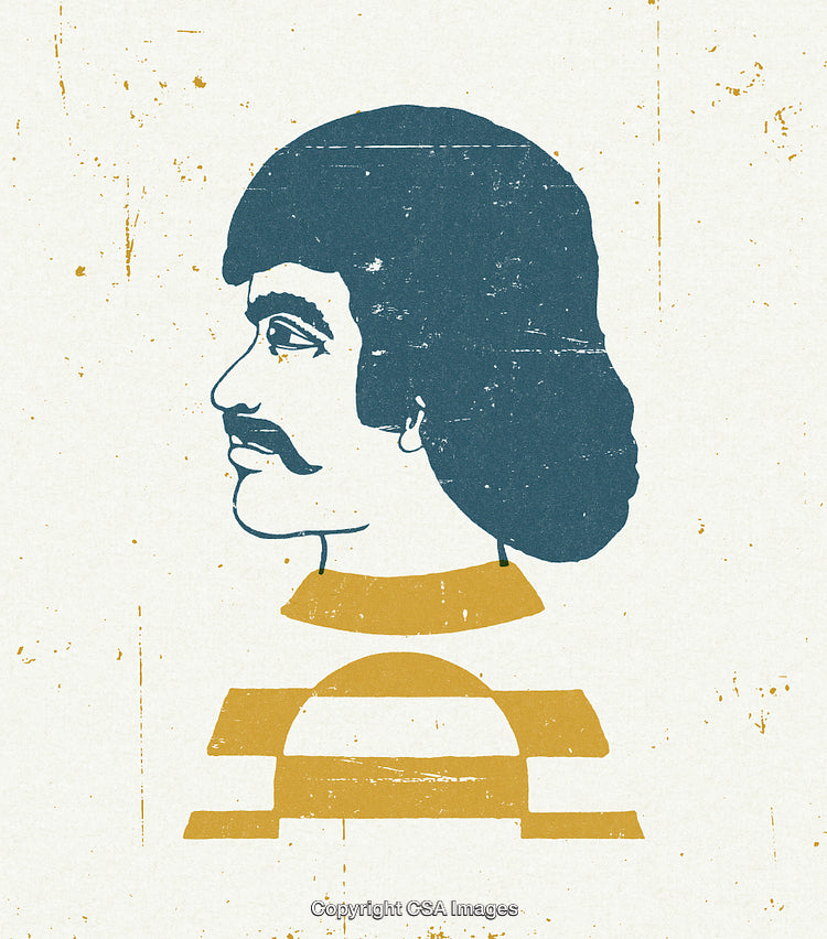 Colorful Illustrative Portrait of Man With Retro Design Elements and Textured Background