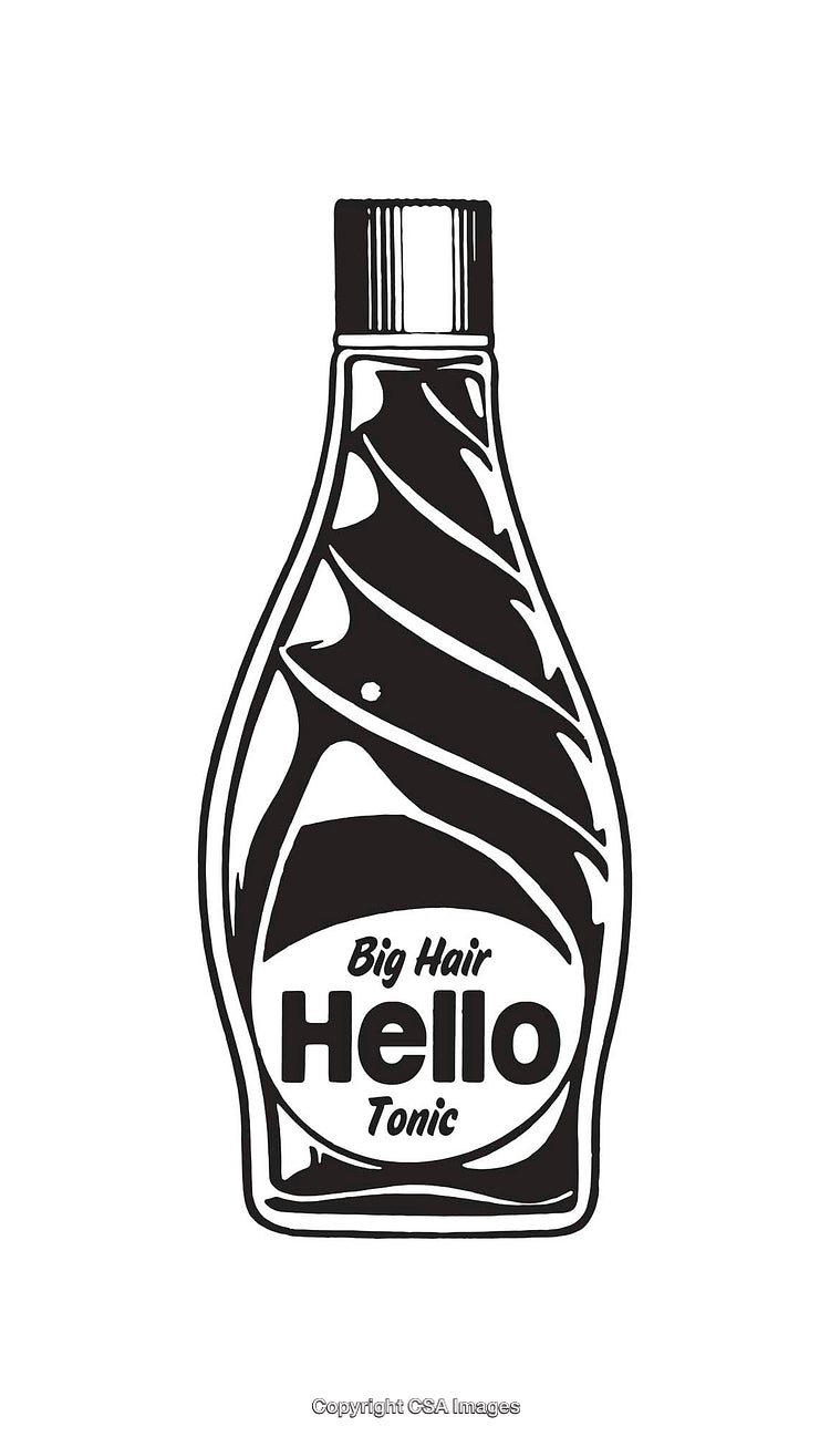 Black and White Line Art Illustration of Hair Tonic Bottle Design