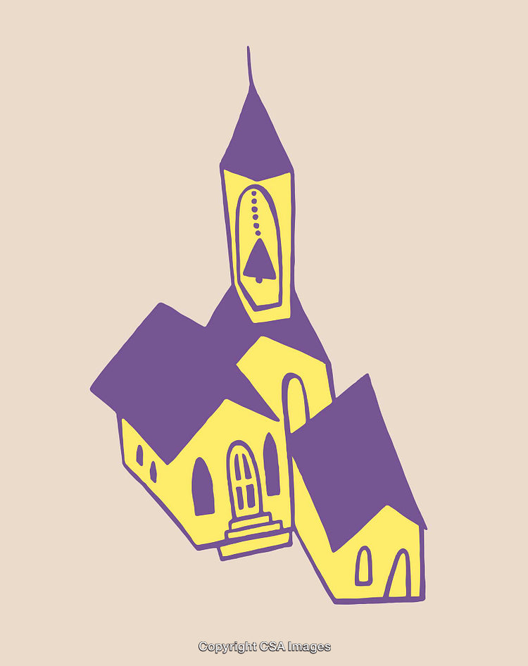 Colorful Line Art Illustration of a Stylized Church Building Design