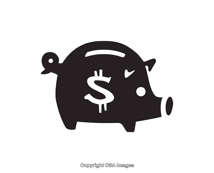 Black and White Piggy Bank with Dollar Icon Illustration