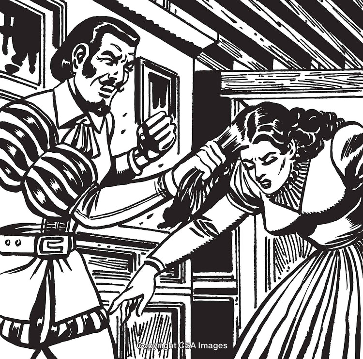 Vintage Illustration of Conflict Between A Man and A Woman