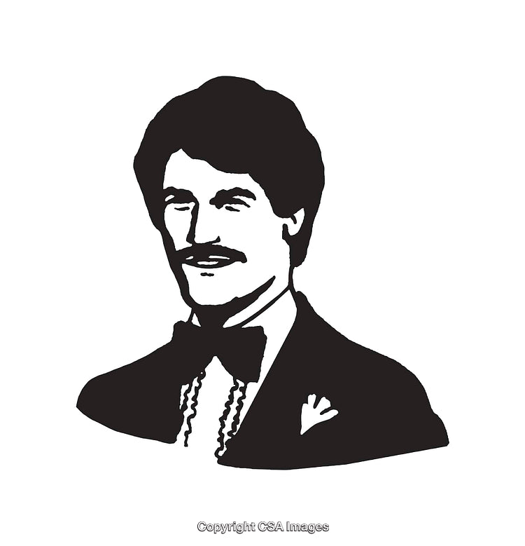 Black And White Portrait Illustration of a Formal Gentleman in Suit