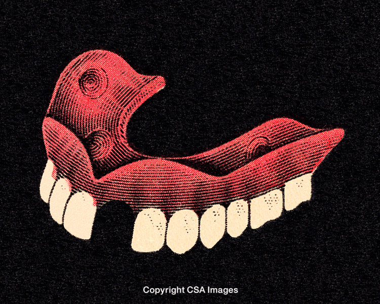 Retro Artistic Illustration of Teeth with Vibrant Red and Beige Colors