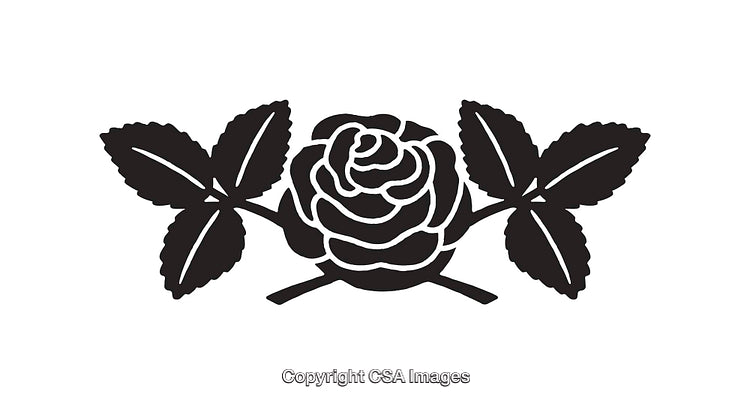 Elegant Black and White Rose with Leaves Line Art Design