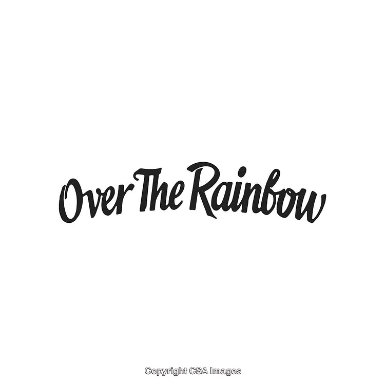Over The Rainbow Text in Stylish Script on White Background