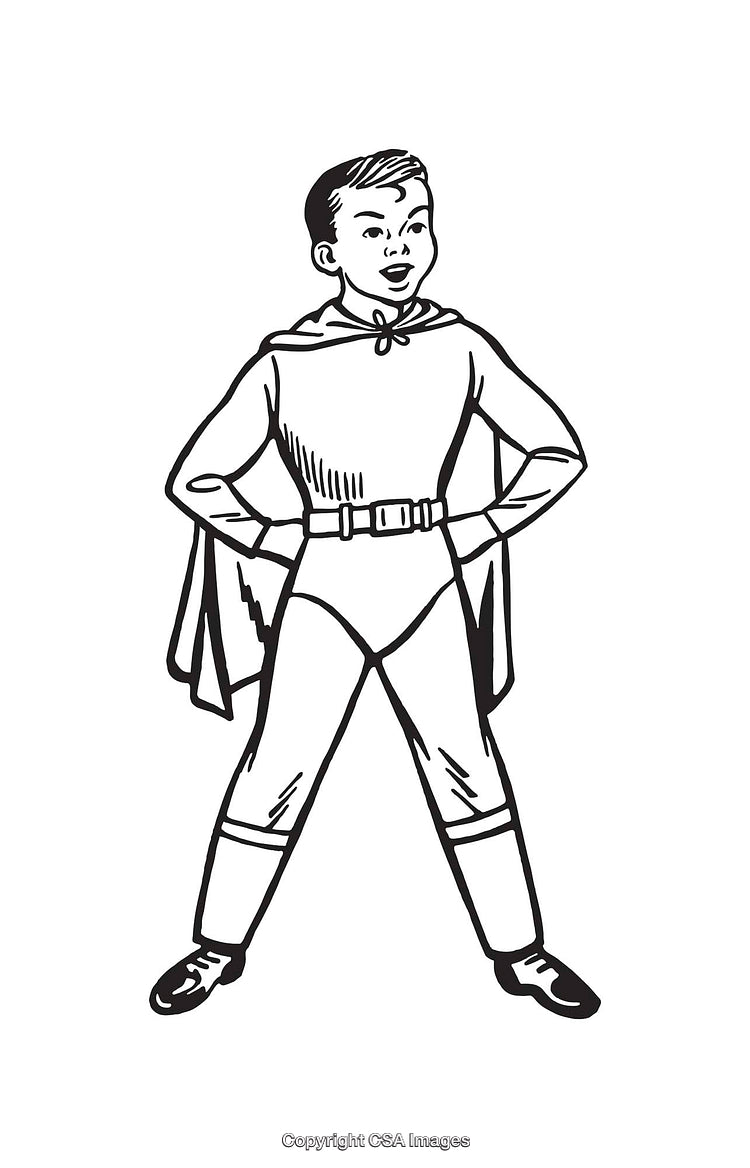 Vintage Superhero Illustration of a Child in Classic Hero Pose