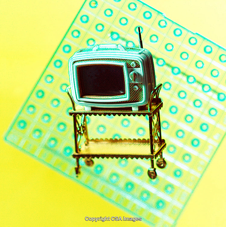 Retro Miniature Television on Vintage Stand With Abstract Background