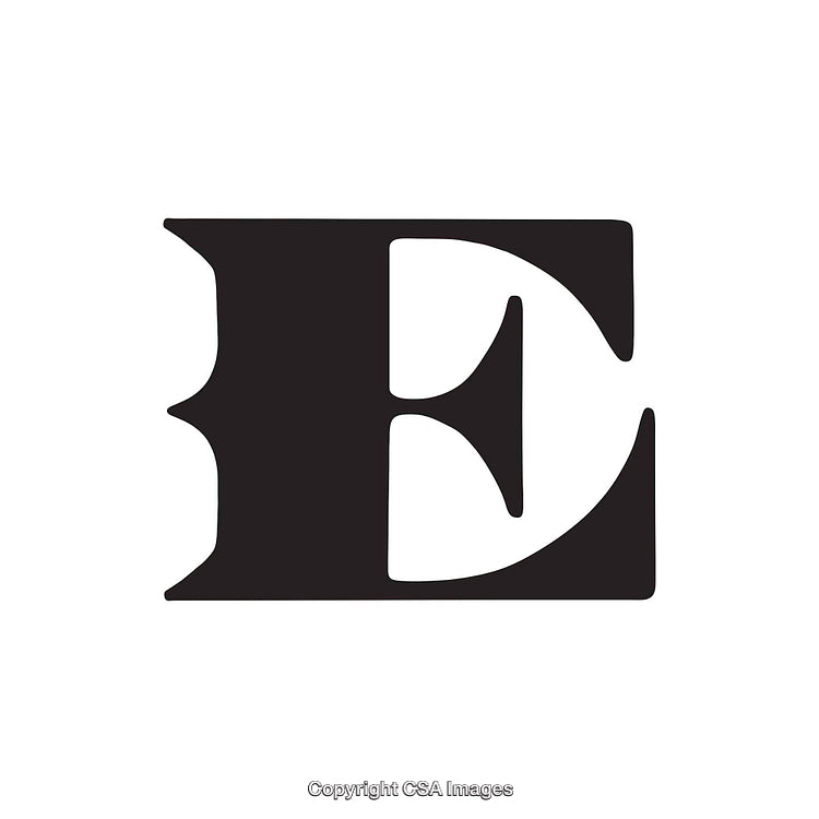 Stylized Black Letter E in Graphic Design on White Background