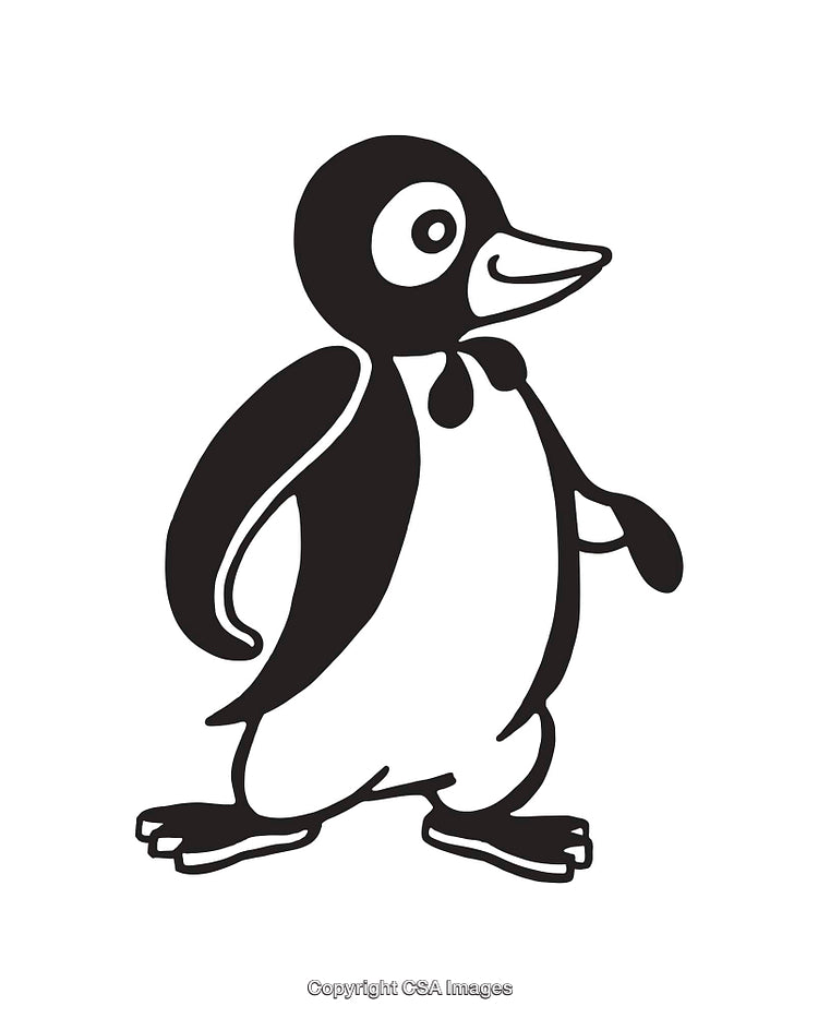 Stylized Black and White Line Art of a Penguin Character