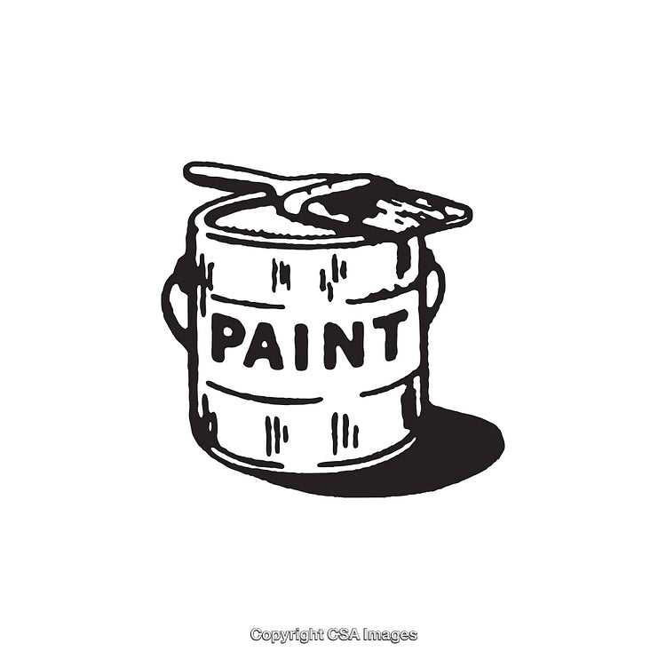 Black and White Line Art of Paint Bucket and Brush Illustration