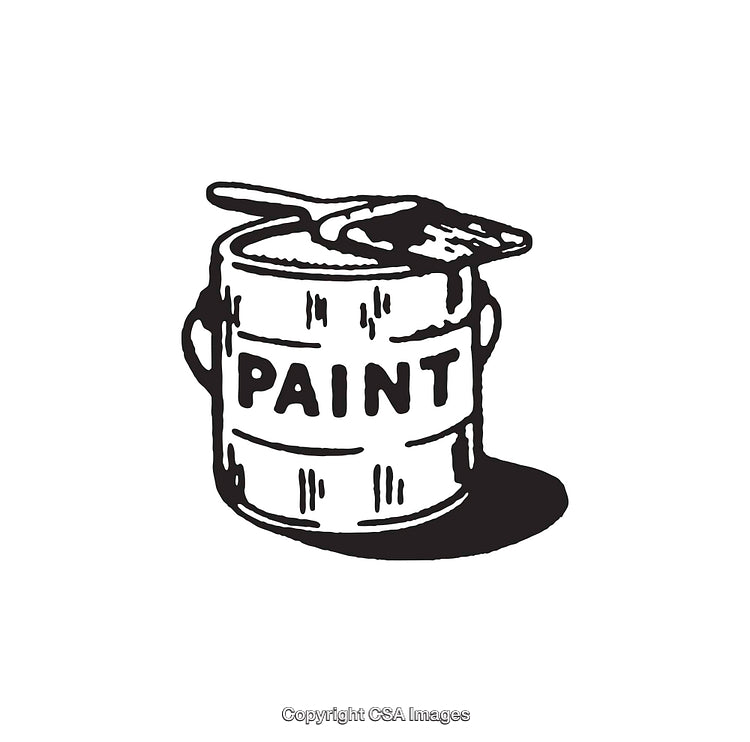 Black and White Line Art of Paint Bucket and Brush Illustration