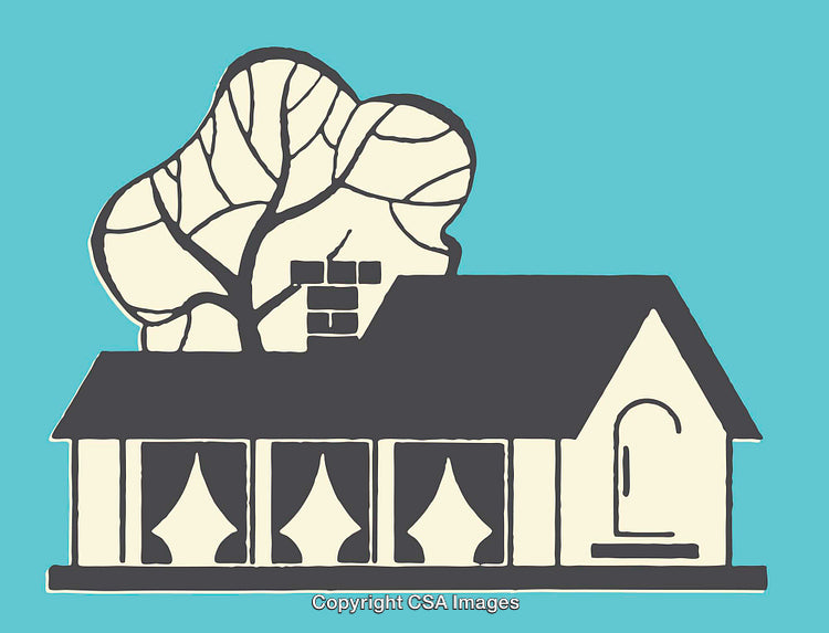 Minimalist Illustration of a House with Tree and Vintage Appeal