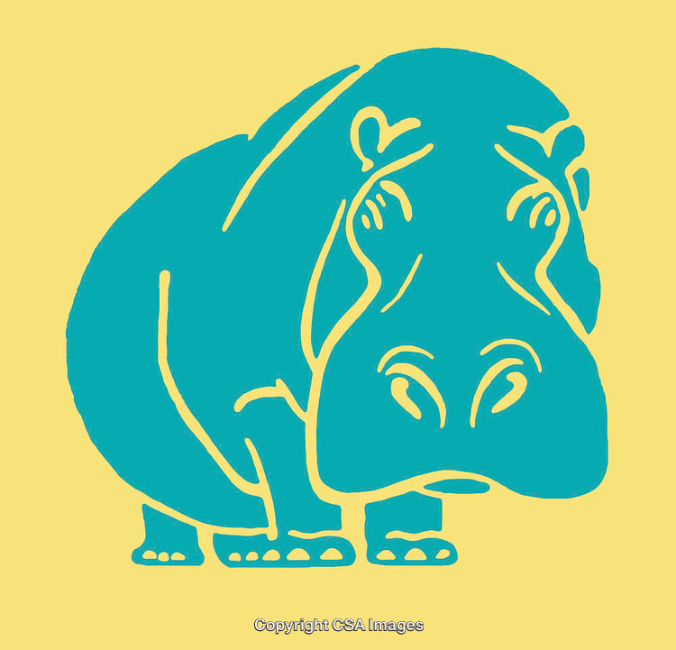 Colorful Line Art Illustration of a Hippopotamus in a Simplistic Artistic Style
