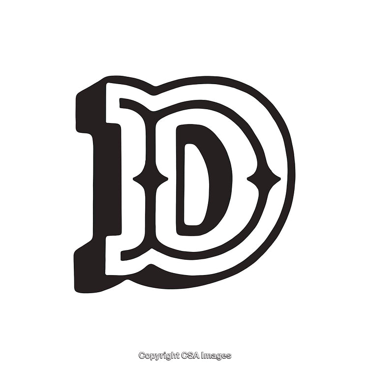 Bold Decorative Letter D in a Vintage Black and White Style