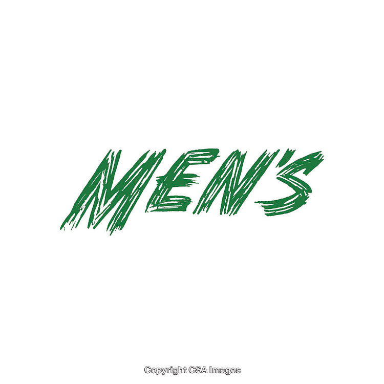 Bold Green Brush-Stroke Style Font Spelling the Word 'Men’s' on White Background