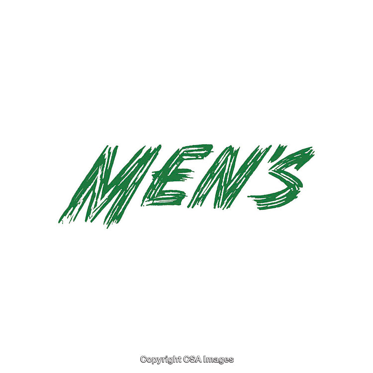 Bold Green Brush-Stroke Style Font Spelling the Word 'Men’s' on White Background