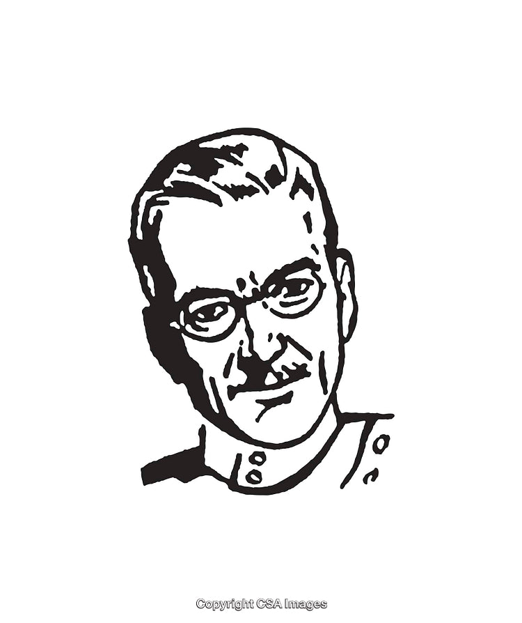 Black and White Line Art of a Man in Glasses