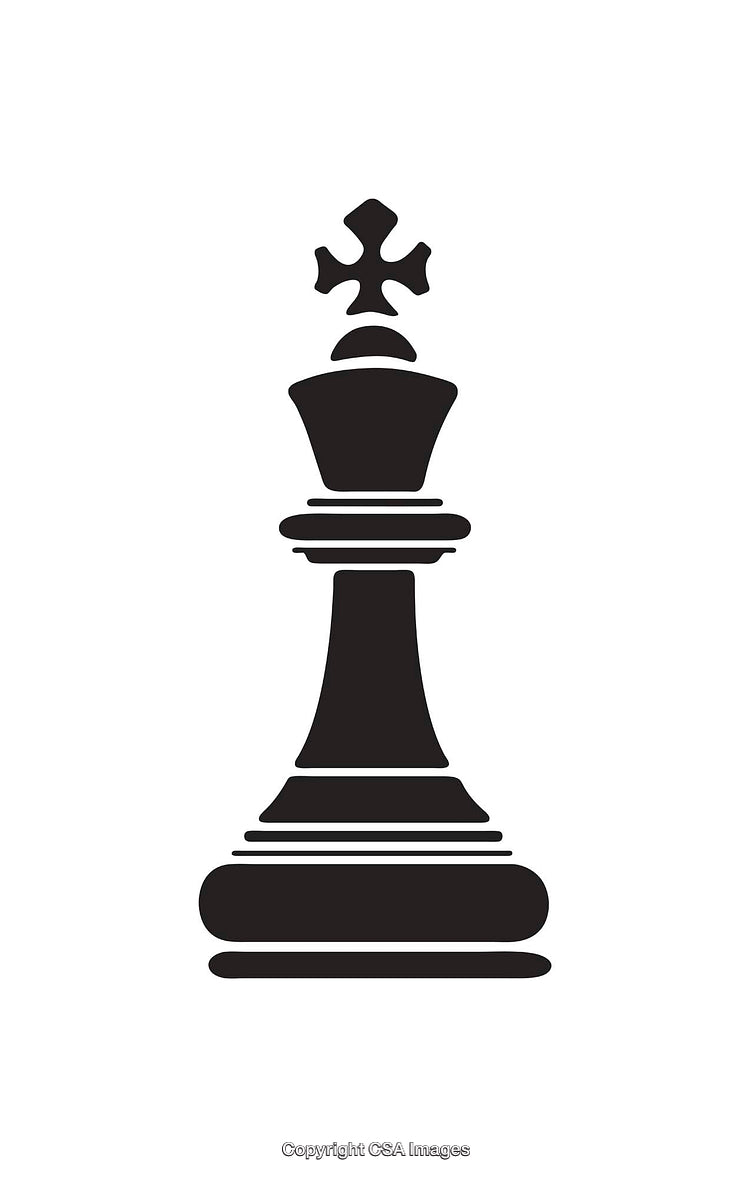 Black and White Icon of a Chess King Piece with Detailed Design