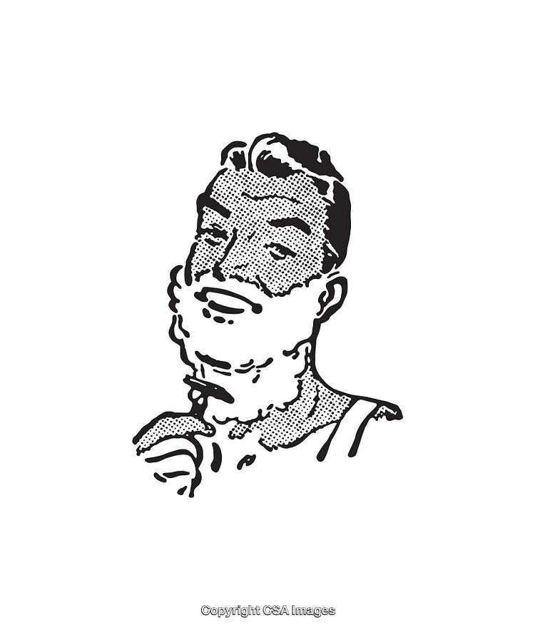 Black And White Vintage Line Art of a Man Shaving in Retro Style