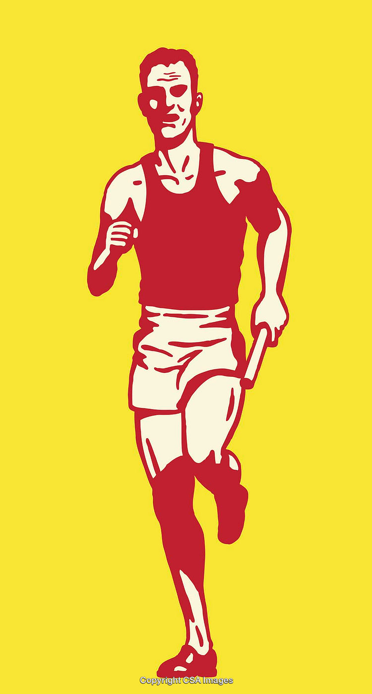 Color Line Art Illustration of Male Runner Holding Baton in Action