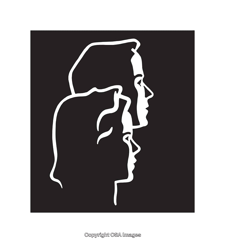 Black and White Line Art Portrait of Two Individuals Side by Side
