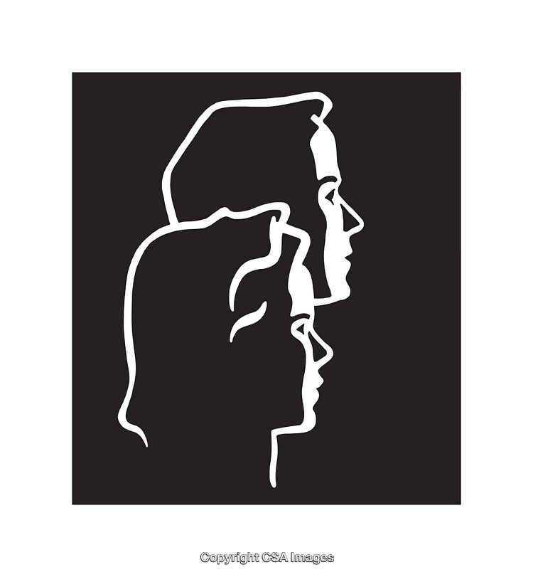 Black and White Line Art Portrait of Two Individuals Side by Side