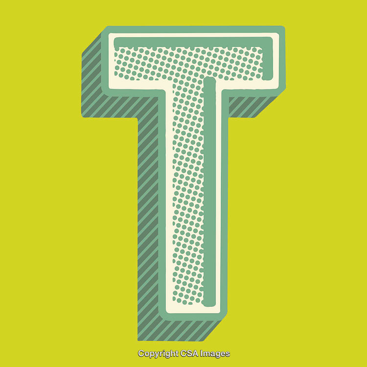 Bold 3D Letter T on Bright Green Background