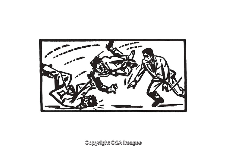Black And White Line Art Depicting Dynamic Actions In A Scene