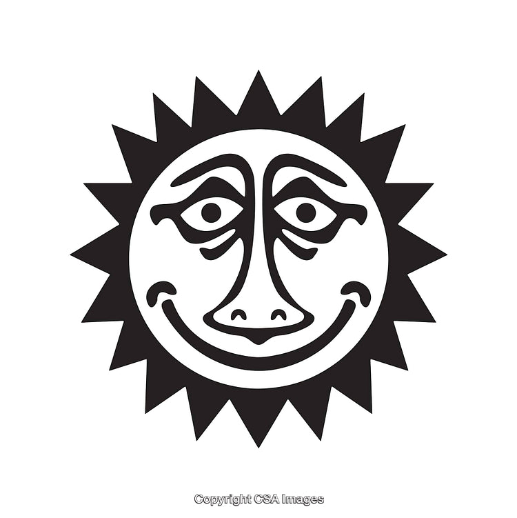 Artistic Black and White Line Drawing of a Smiling Sun Illustration