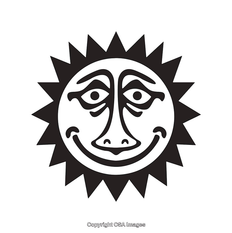 Artistic Black and White Line Drawing of a Smiling Sun Illustration