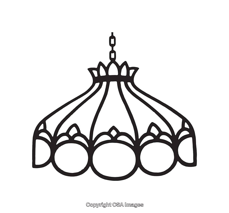 Decorative Black and White Line Art Illustration of a Pendant Light