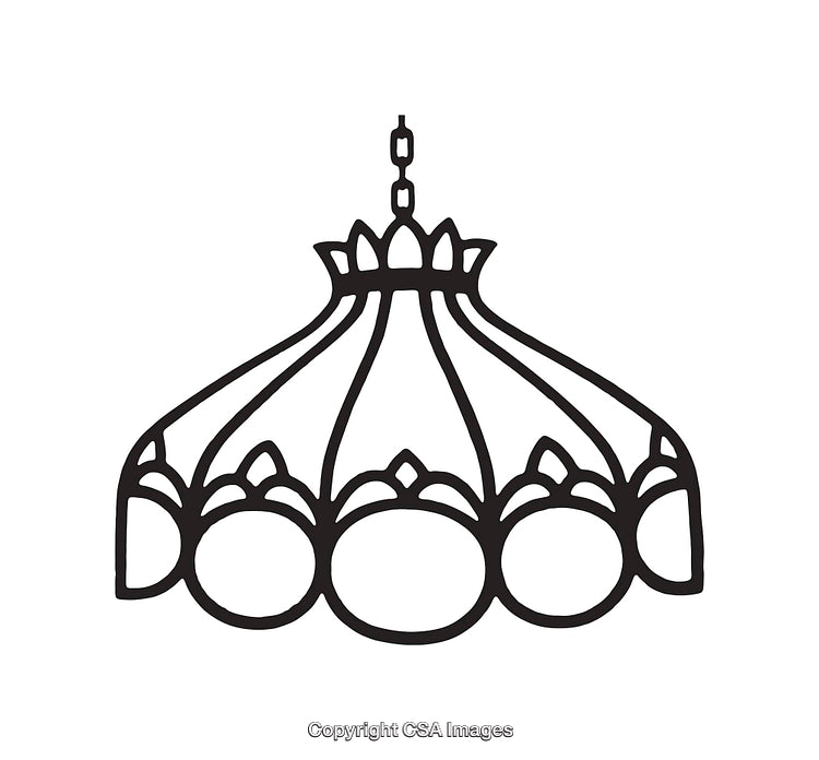 Decorative Black and White Line Art Illustration of a Pendant Light