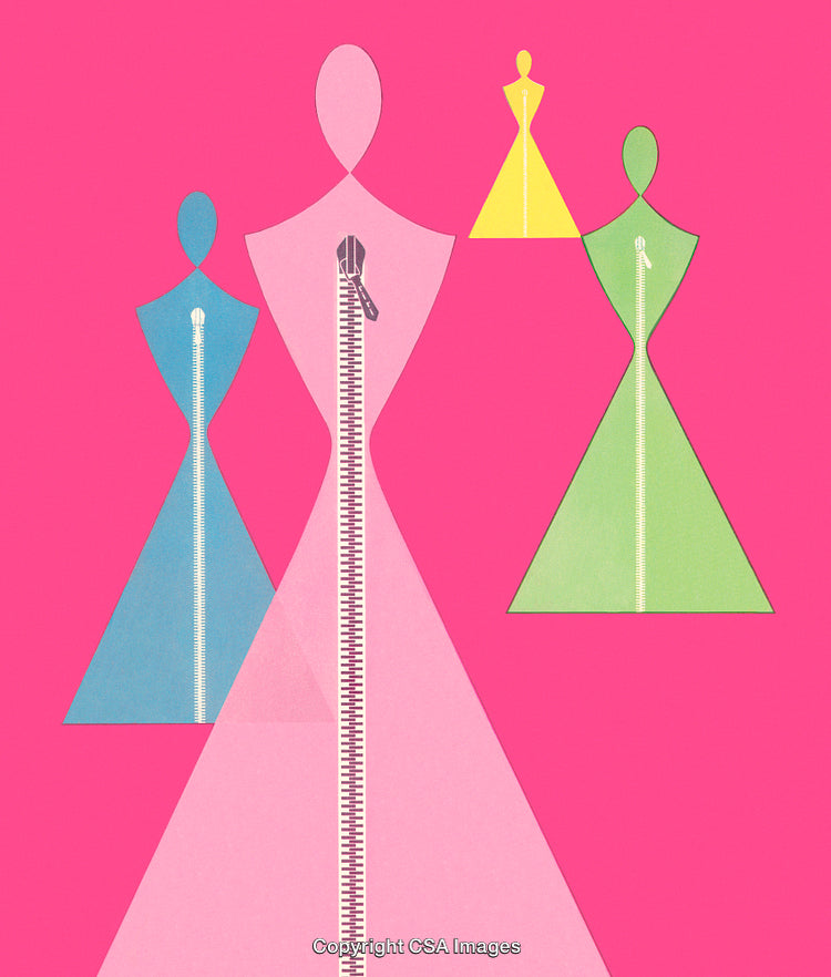 Abstract Silhouette Composition Featuring Colorful Dresses With Zipper Designs